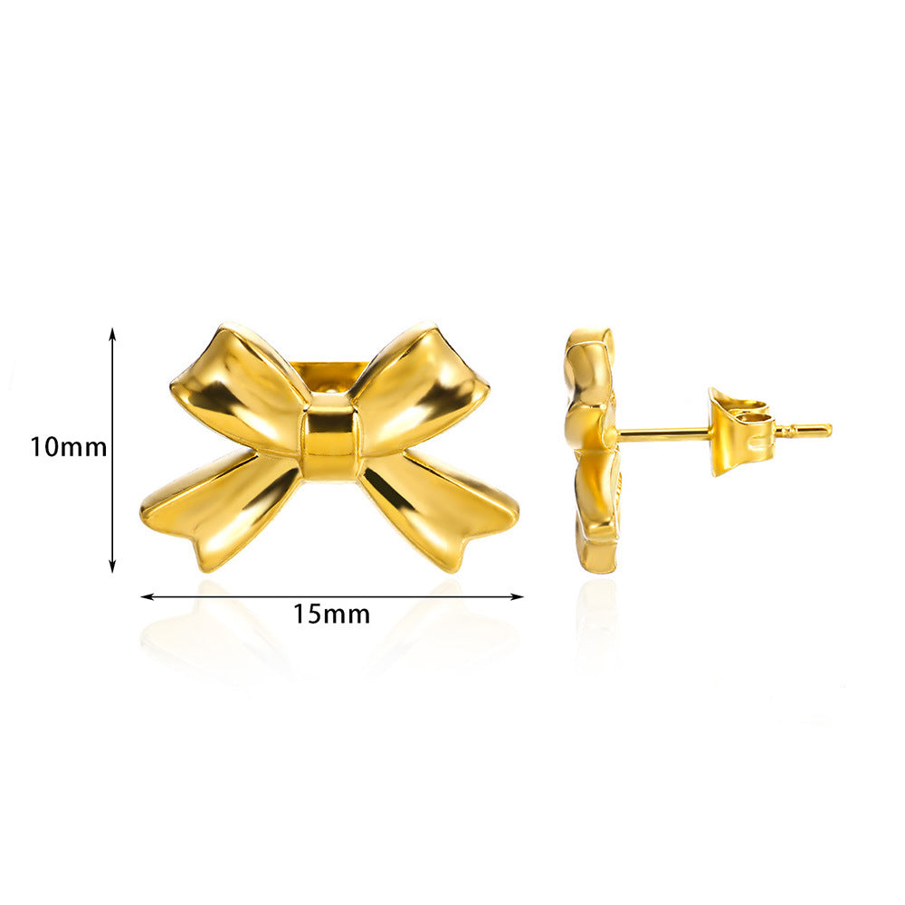 Luxury Glossy Bow Gold Stainless Steel Rings