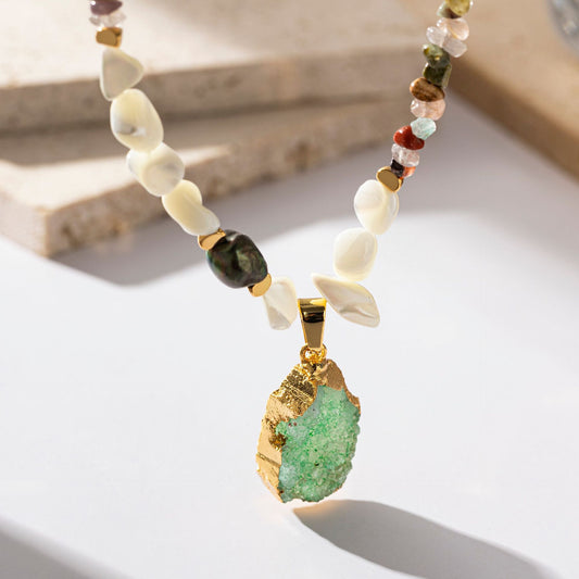 Shell Gravel Agate Crystal Electroplated Real Gold High-grade Necklaces