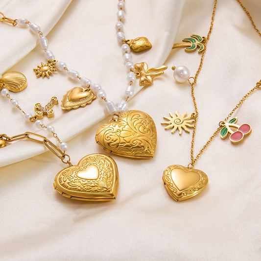 Frame Love Pearl Zircon Gold-plated Do Not Fade Necklaces
