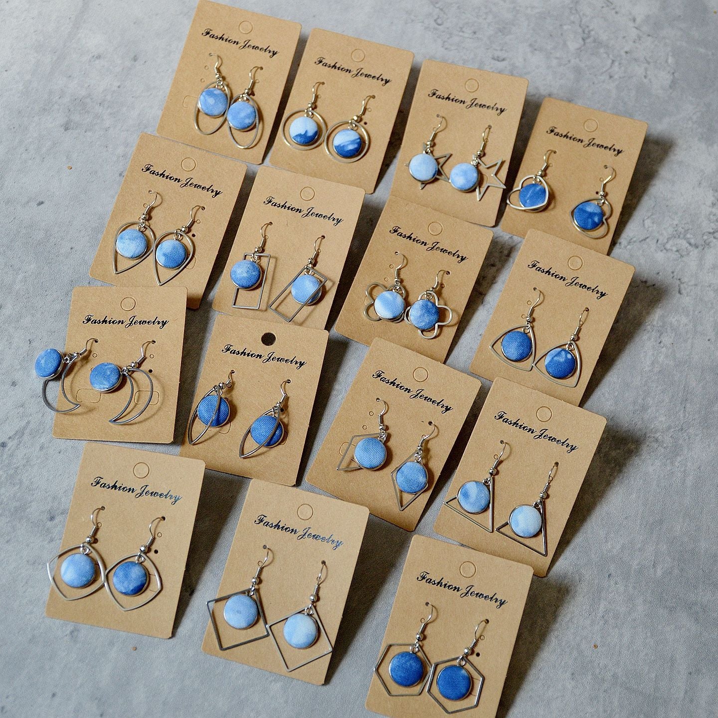 Blue Dyed Fabric Ethnic Style Handmade Simple Inlaid Earrings