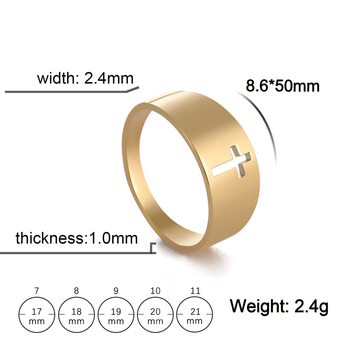 Women's & Men's Elegant Simple Gold Plating Hollow Cross Rings