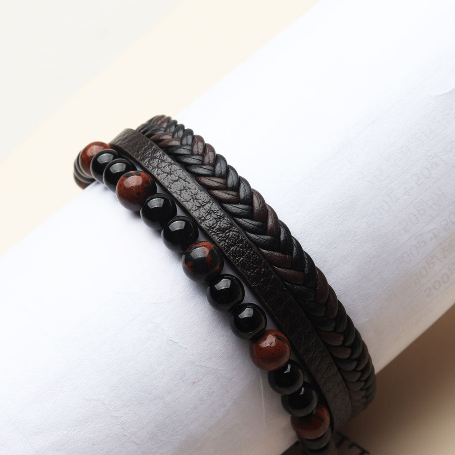 Men's Simple Handmade Woven Leather Hand-woven Volcanic Rock Bracelets