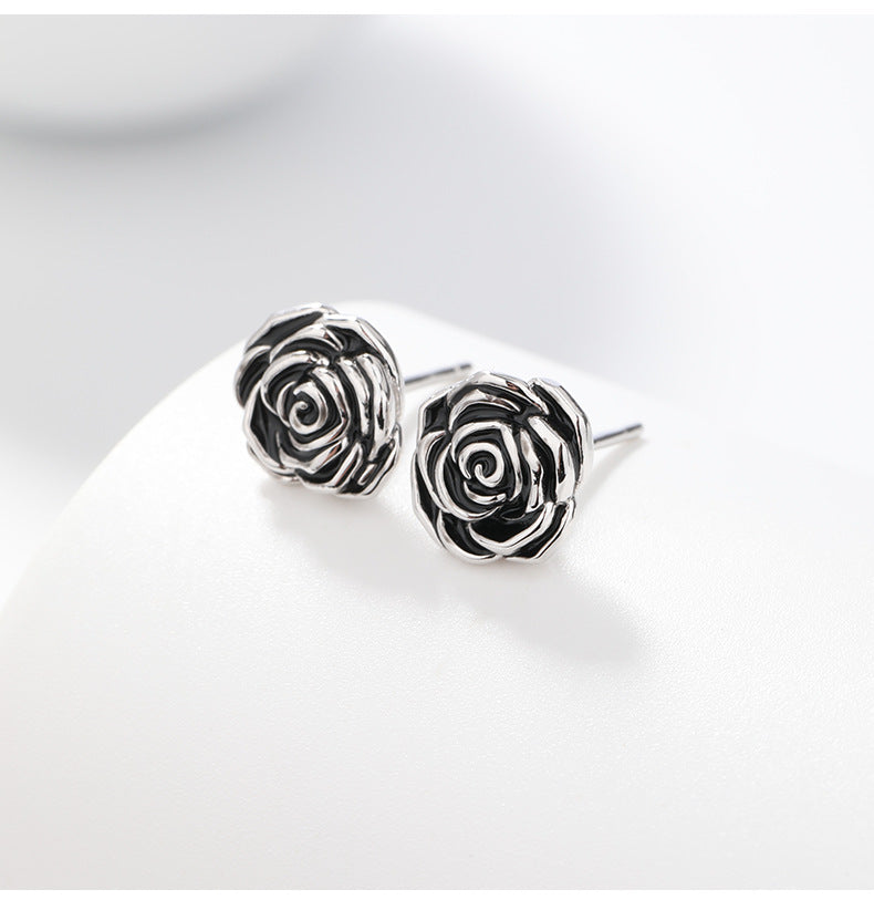 Black Rose Suit Sier Female Valentine Earrings