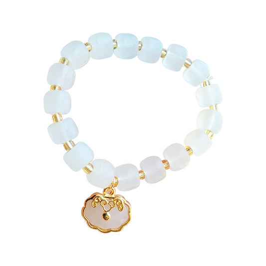 Ethnic Style Imitation White Marble Jade Live Golden Bracelets