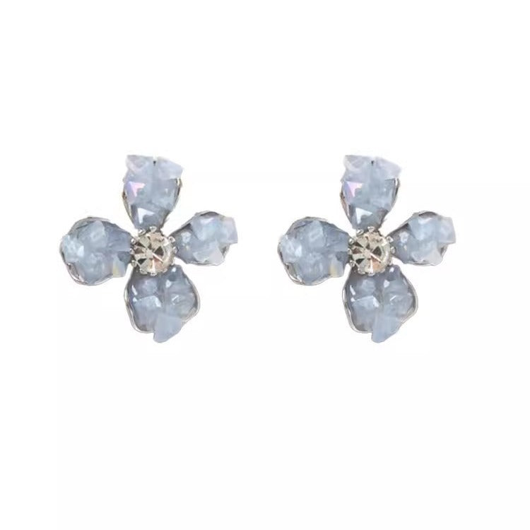 Women's Sier Needle Summer Crystal Flower Light Earrings