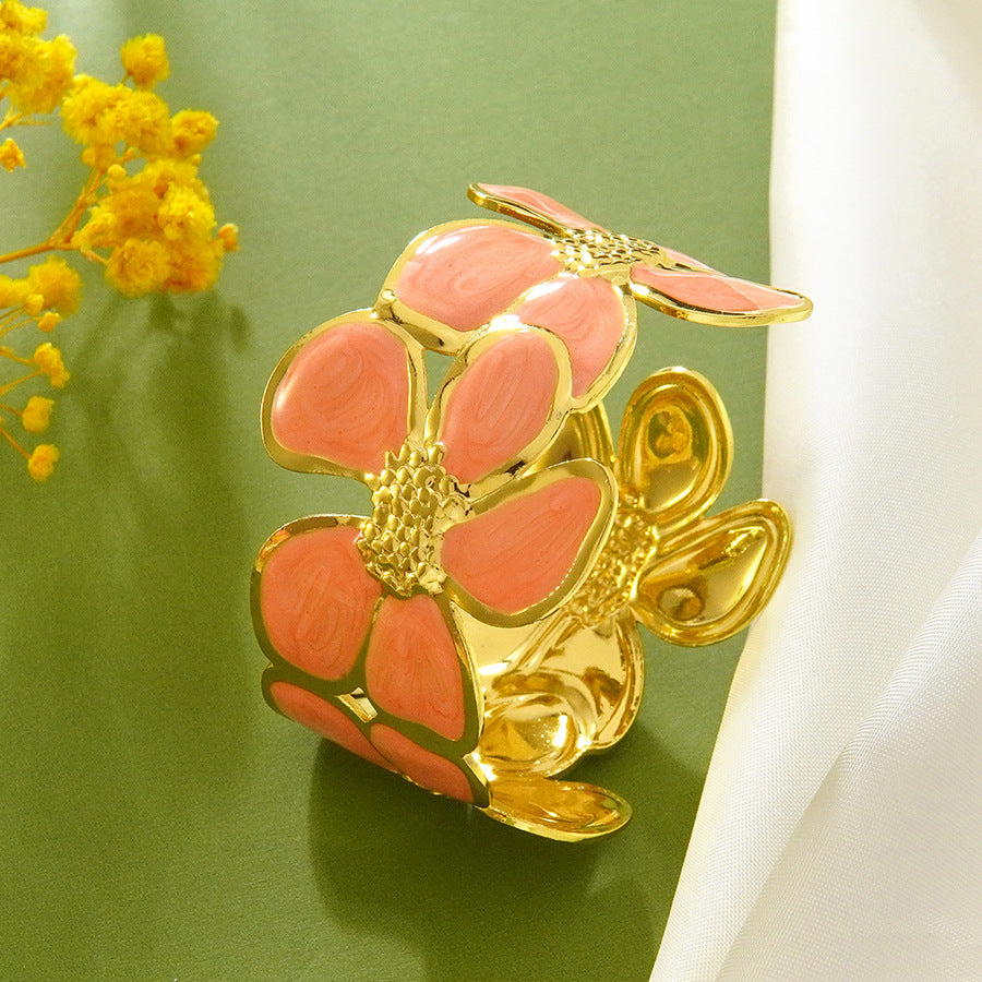 Steel Oil Dripping Cherry Special Interest Light Luxury Flowers Openings Bracelet