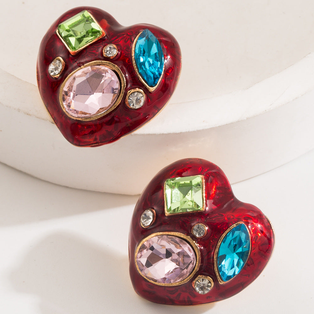 Alloy Drop Oil Inlaid Color Glass Drill Earrings