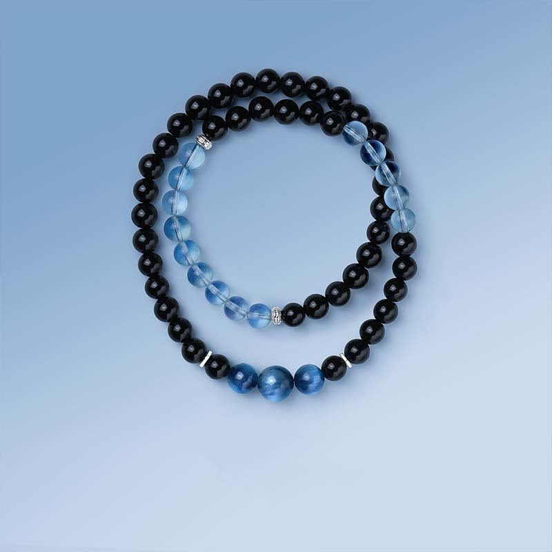 Wing Natural Clear Aquamarine Obsidian Double Female Bracelets