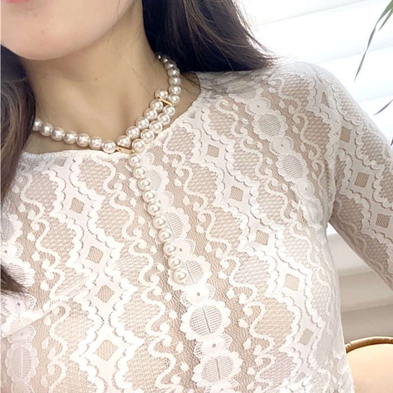 Sier Mesh Olivia Wang Shell Pearl Fashionable Clavicle Chain Necklaces