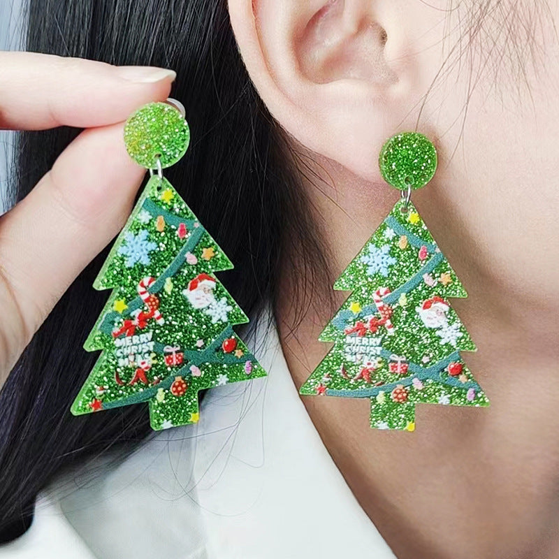 Christmas Fashion Hat Elk Dinosaur Acrylic Earrings