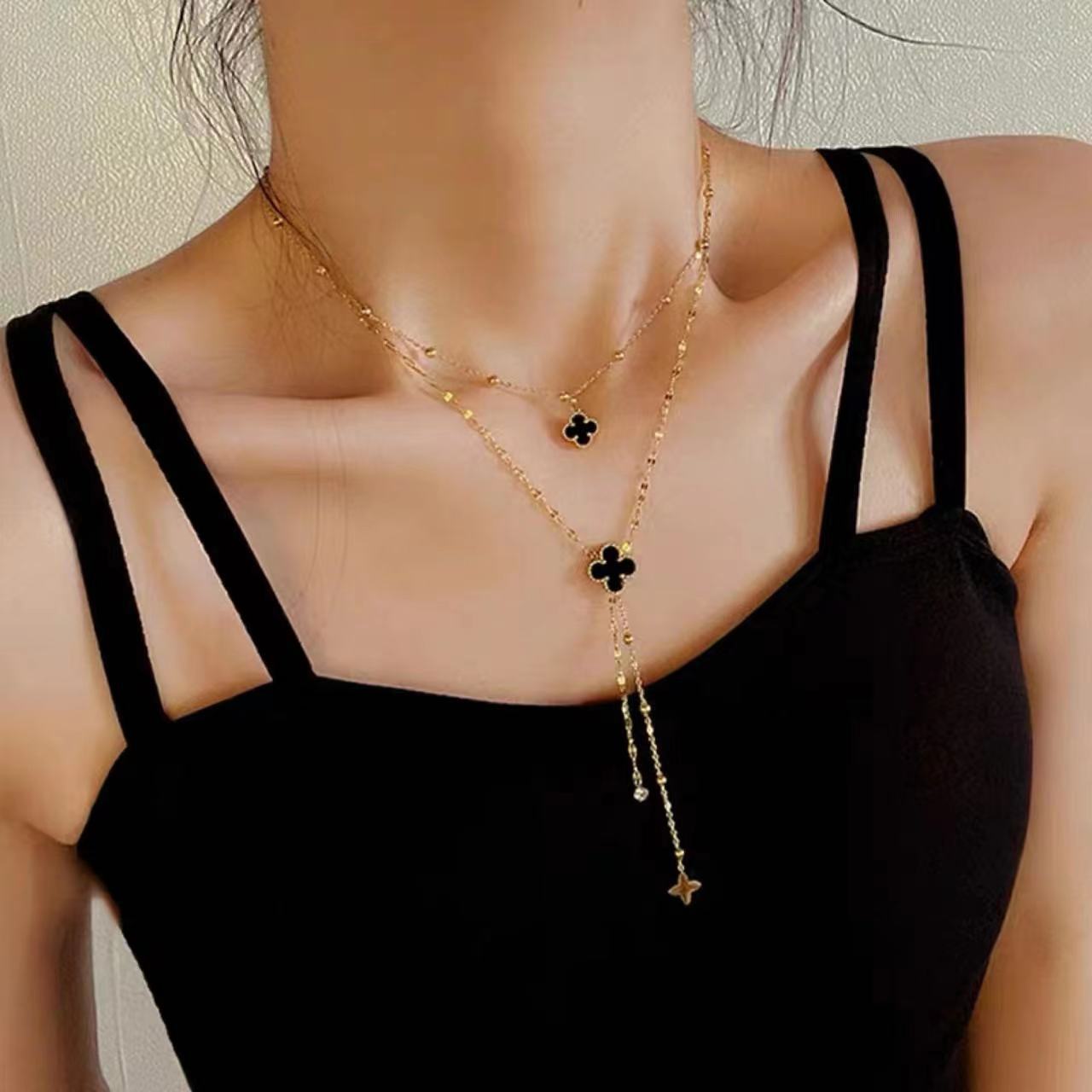 Steel Female Clavicle Chain Swan Clover Necklaces