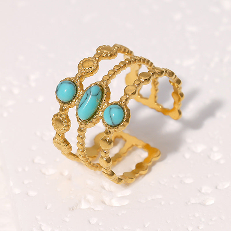Titanium Steel Female Turquoise Natural Stone High-grade Index Rings