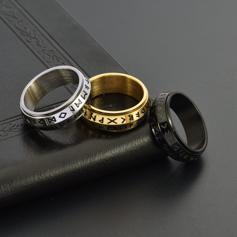 Men's Nordic Viking Rune Titanium Steel Rotatable Unisex Rings
