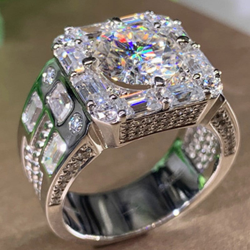 Women's & Men's Round Zircon Full Diamond Fashion Wedding Banquet Rings