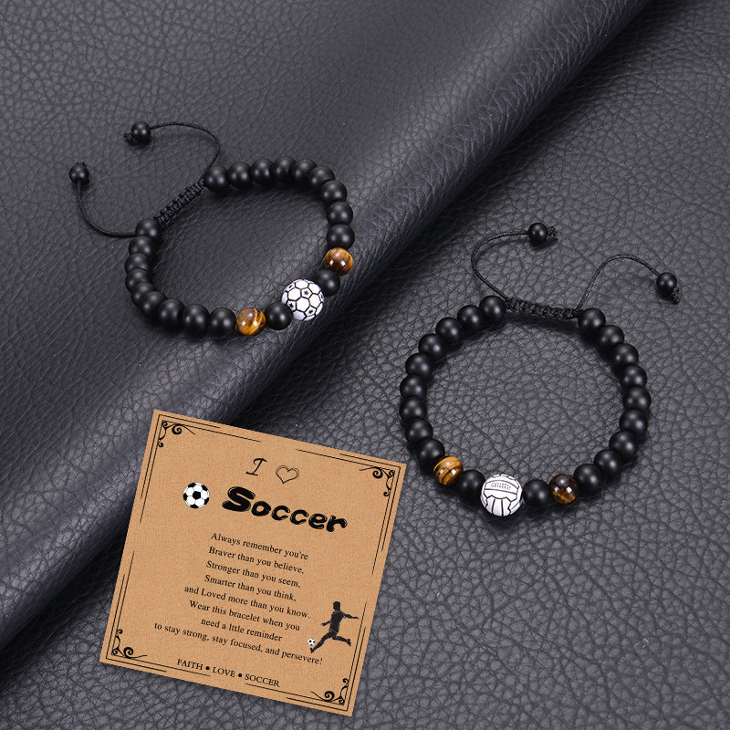 Beaded Black Frosted Football Tennis Basketball Bracelets