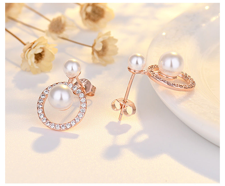 Round Trendy Full Diamond Pearl Simple Stud Earrings