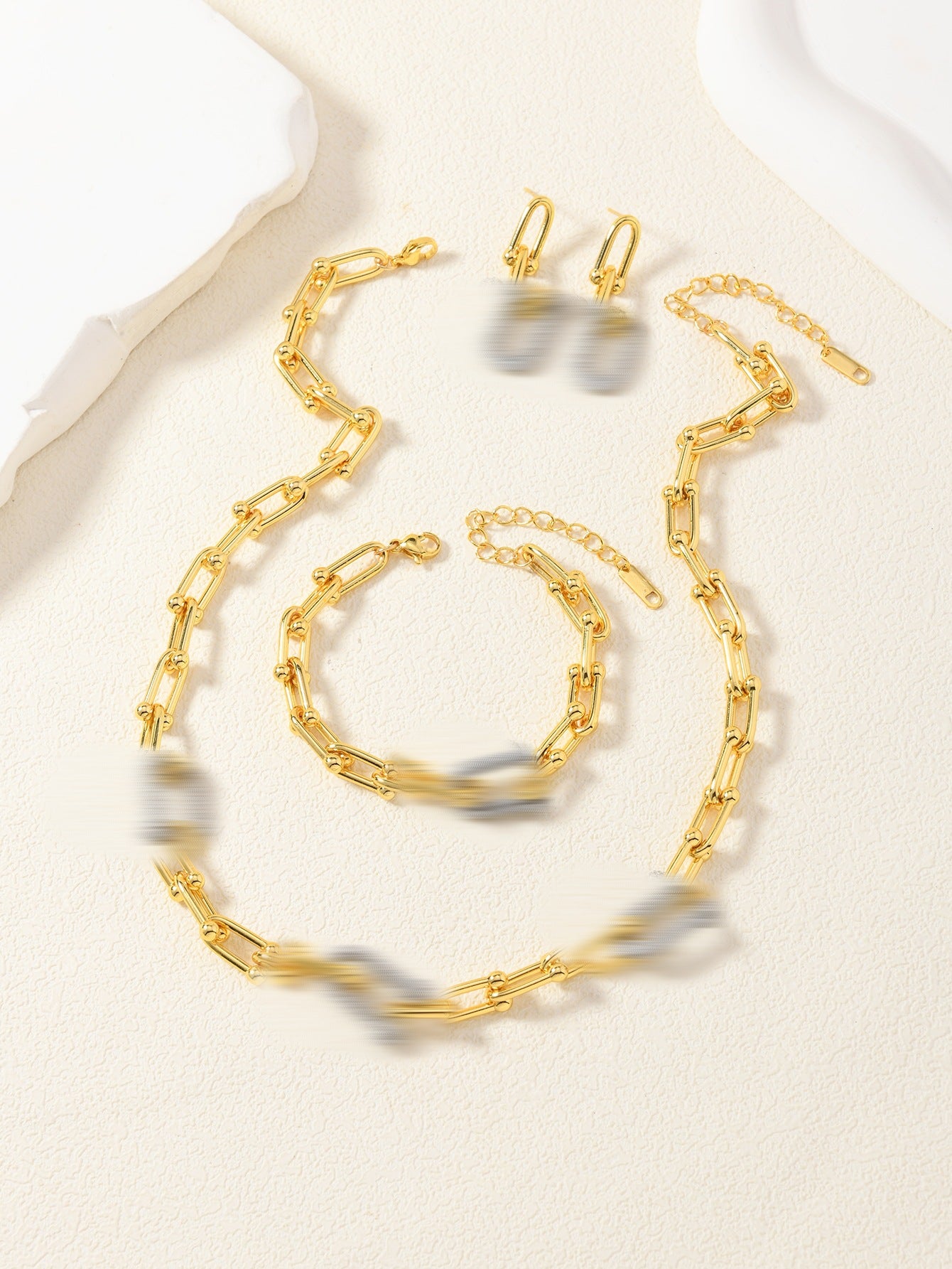 Women's Gold Inlaid Zircon U-shaped Stainless Steel Bamboo Buckle Necklaces