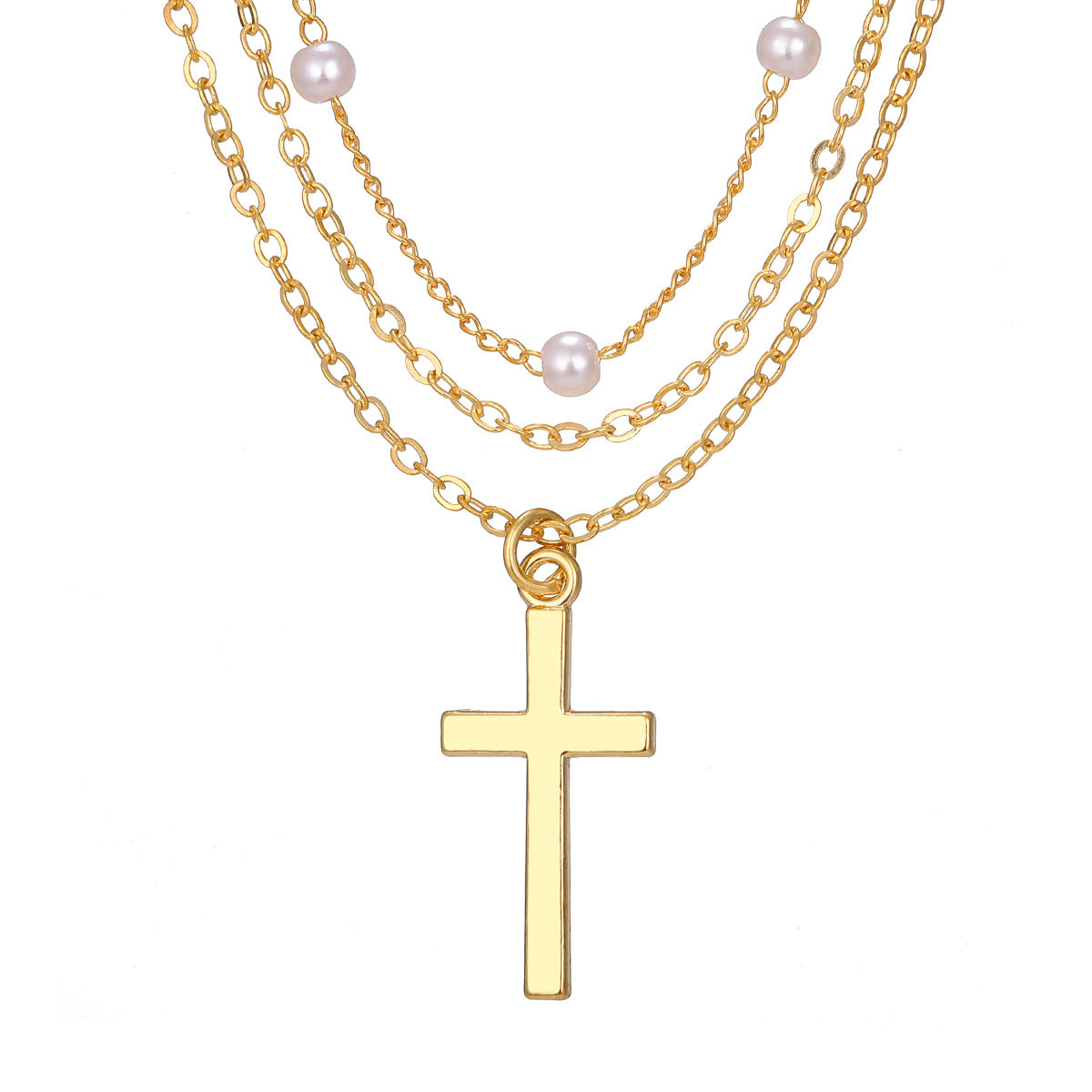 Artificial Short Pearl Creative Cross Retro Necklaces