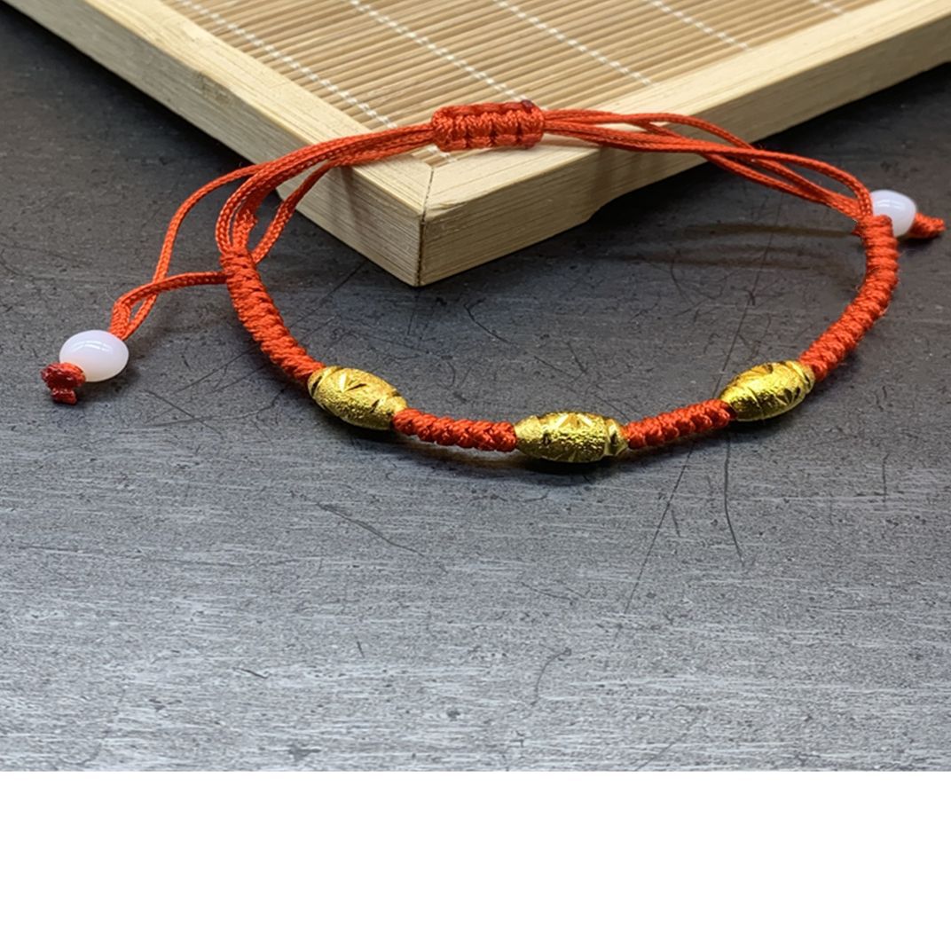 Women's Red Rope Woven Gold Beads Bracelets