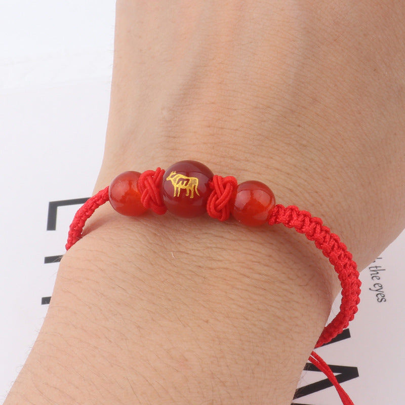 Women's & Men's Dragon Life Lucky Beads Zodiac Agate Red Rope Bracelets