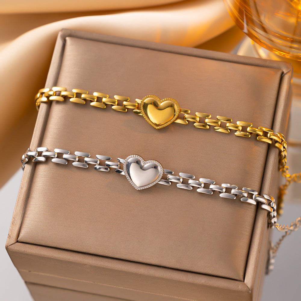 Extravagant Love Heart Strap Chain Titanium Steel High-grade Fashion Bracelets