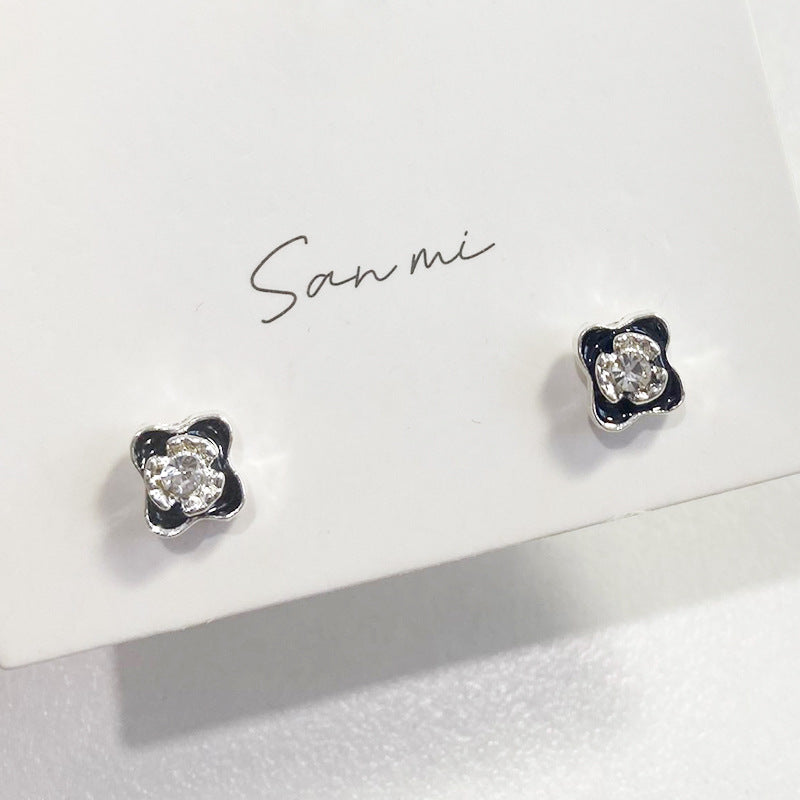 Fresh Plain Sier Plated Bow Female Small Simple Stud Earrings