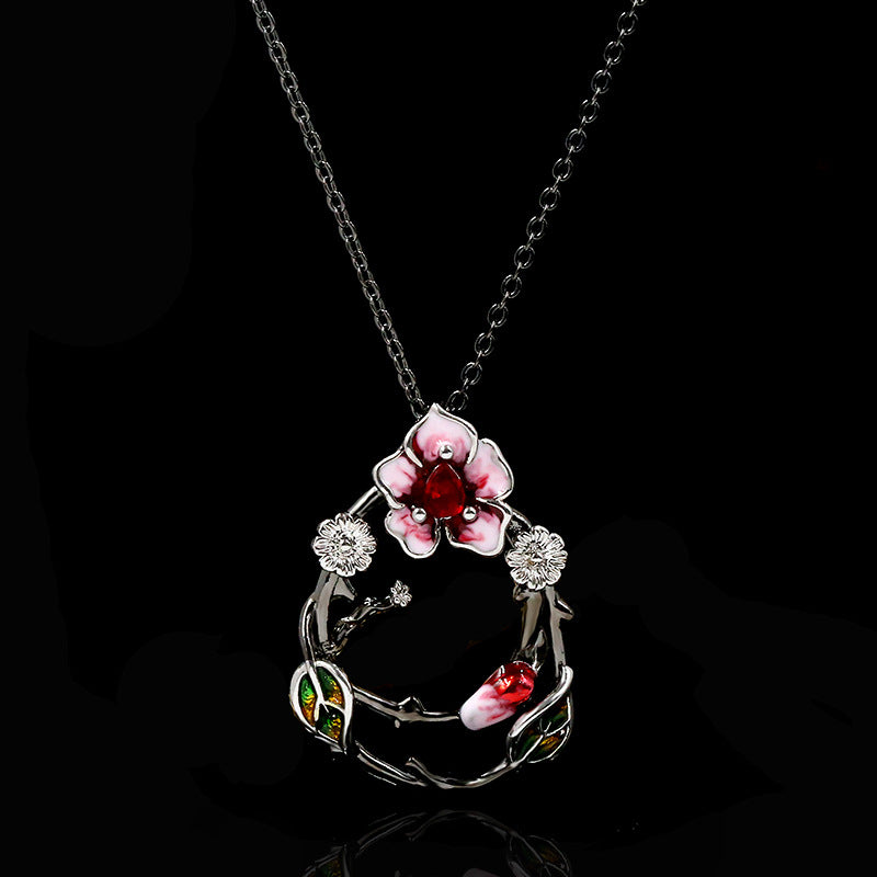 Rose Short Enamel Glaze White Jade Flower Ladybug Clavicle Necklace