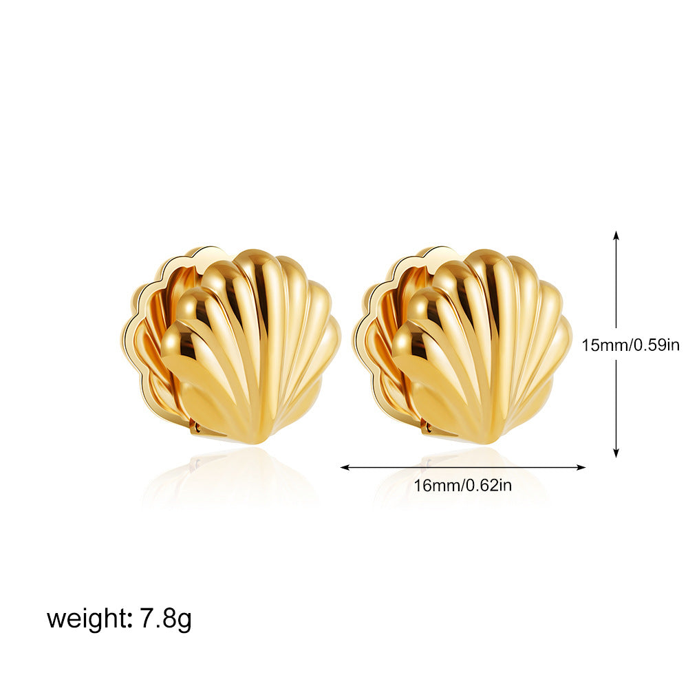 Stainless Steel Gold Shell-shaped Love Heart Earrings