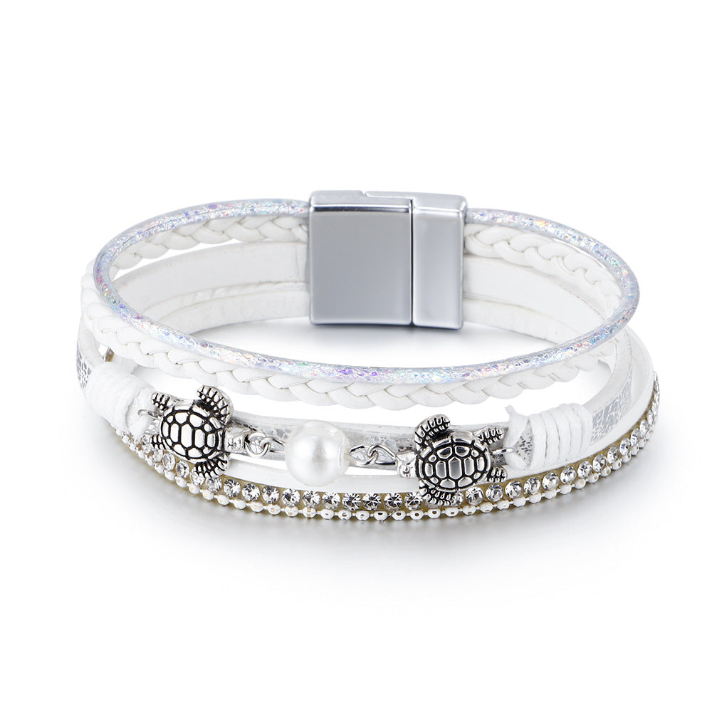 Women's Ethnic Style Pearl Turtle Magnetic Snap Bracelets