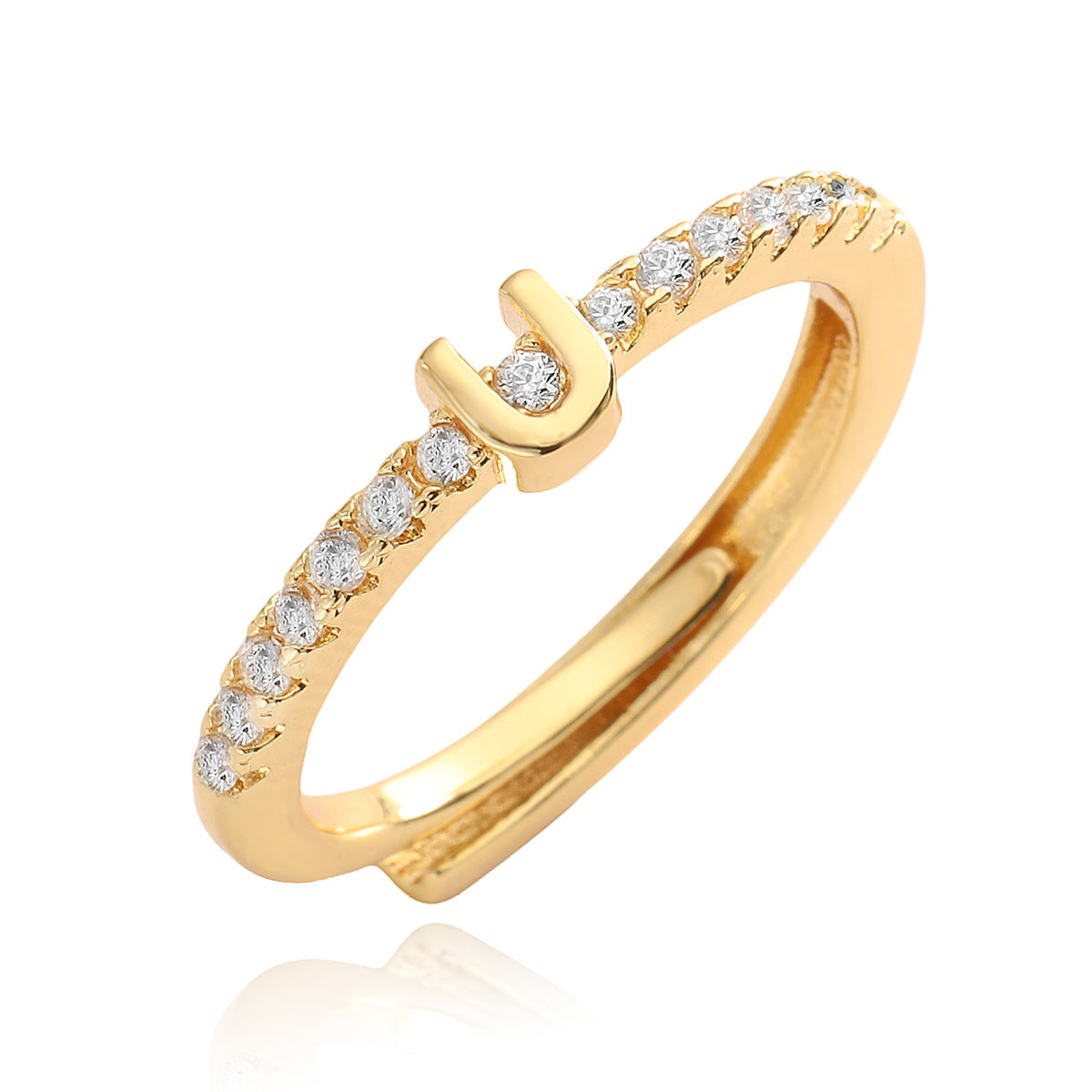 Simple Light Luxury Gold Zircon English Rings