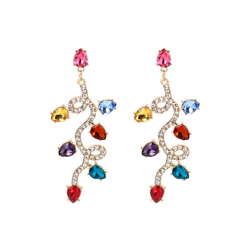 Fashionable Light Luxury Rhinestone Colorful Tassel Earrings