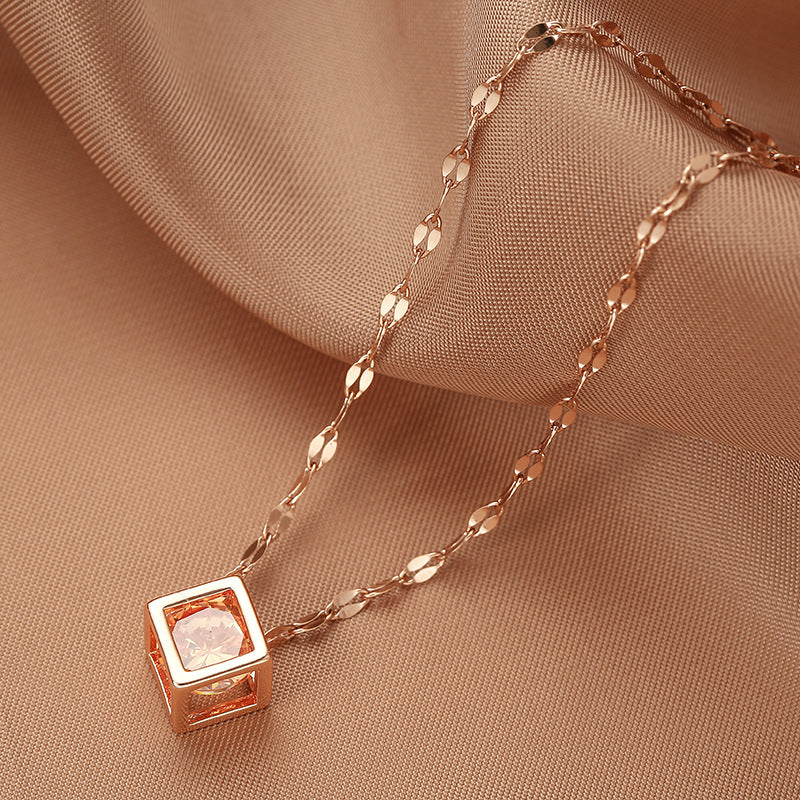 Copper Geometric Hollow Square Zircon Rose Gold Cold Necklaces