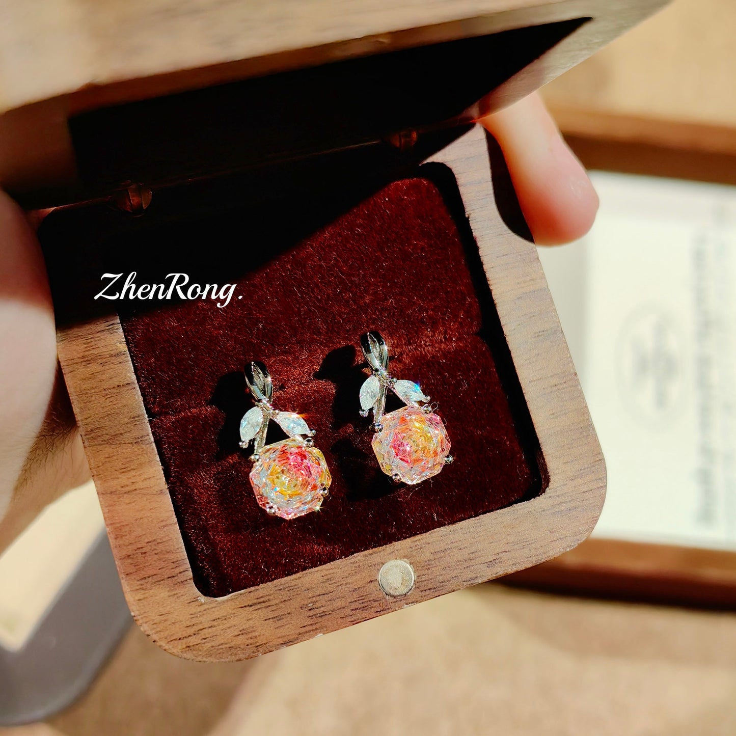 Women's Rose Cut Klein Blue Inlaid Red High Carbon Rhinestone Ear Rings