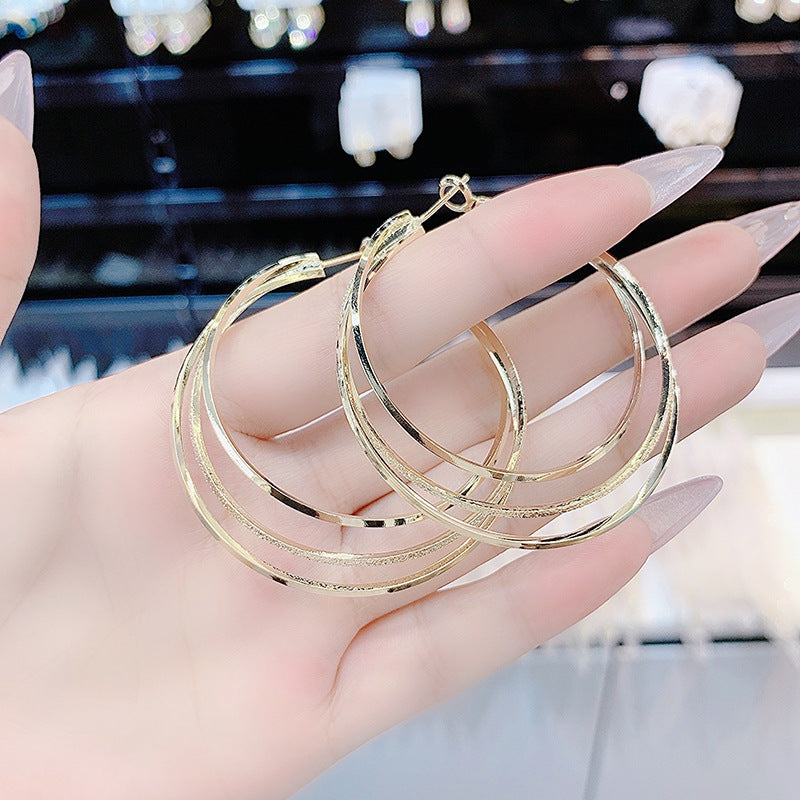 Big Ear Trendy Sier Needle Summer Temperament Goddess Style Earrings
