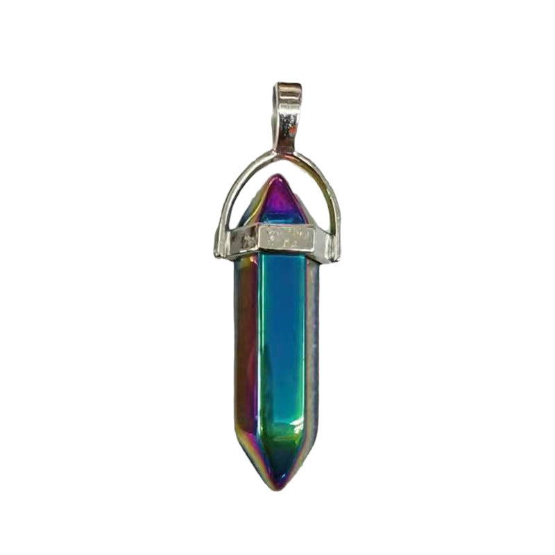Natural Crystal Hexagon Prism Pink Amethyst Double Pointed Bullet Pendant