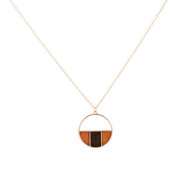 Design Popular Geometric Wood Color Contrast Patchwork Necklaces