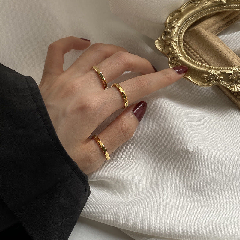 Trendy Fashion Geometry Pattern Bamboo Section Temperament Gold Titanium Ring
