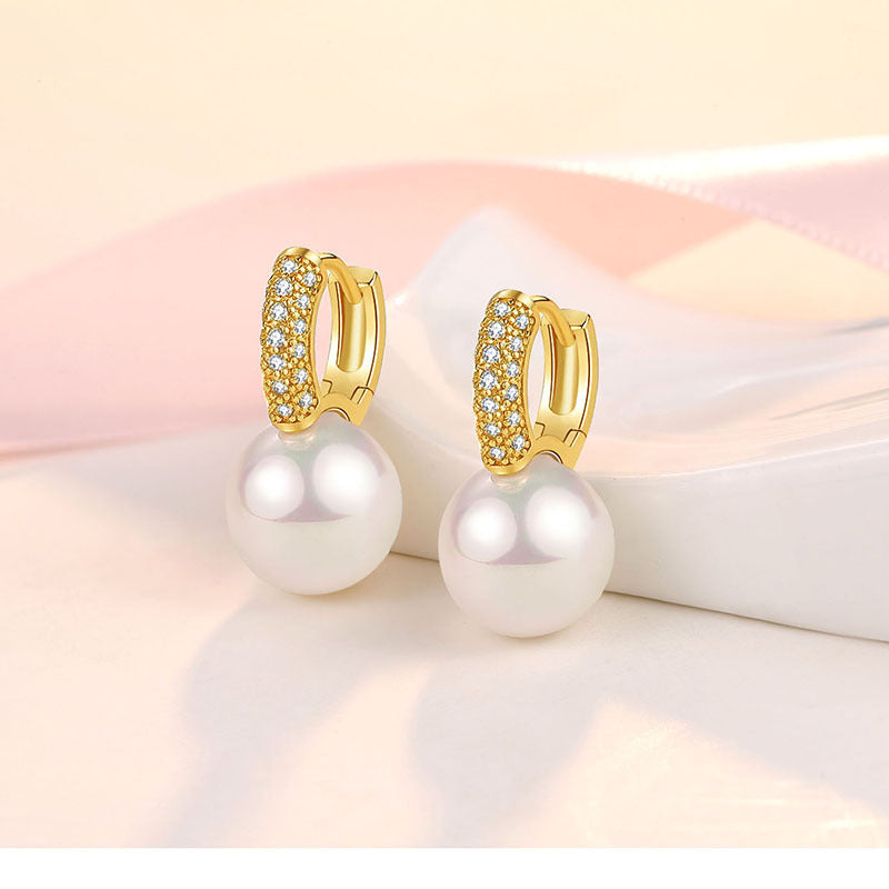 Women's Style Concave Pearl Geometric Gold Heart-shaped Earrings