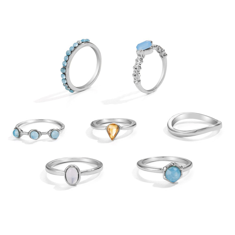 Korean Jewelry Colorful Retro Gemstone Set Rings