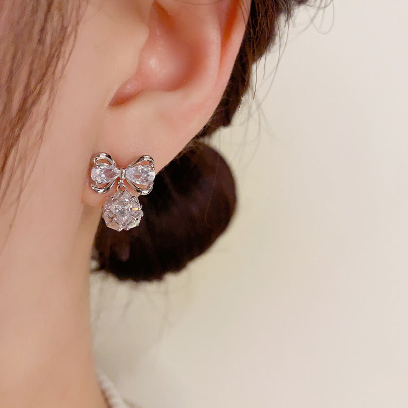 Mori Style Small Cute Exquisite Bow Hanging Earrings