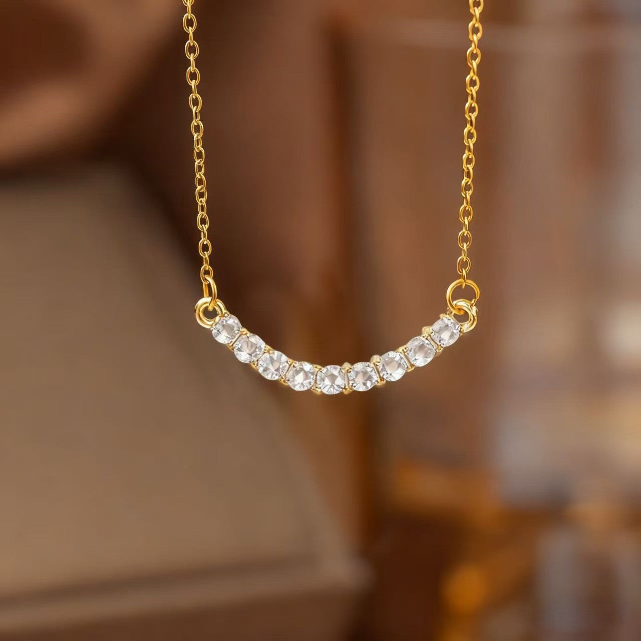 Steel Female Micro Inlaid Pink Diamond Necklace