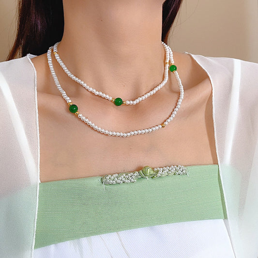 Chinese Style Twin Long Pearl Sweater Chain Necklaces