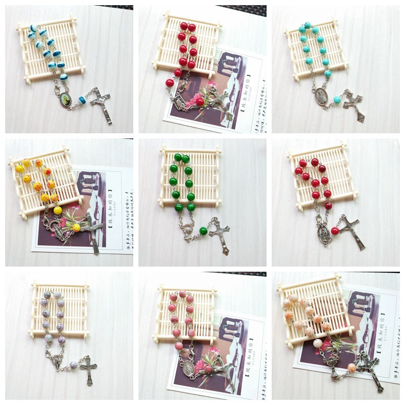 Small Glass Pattern Bead Cross Beads Bracelet