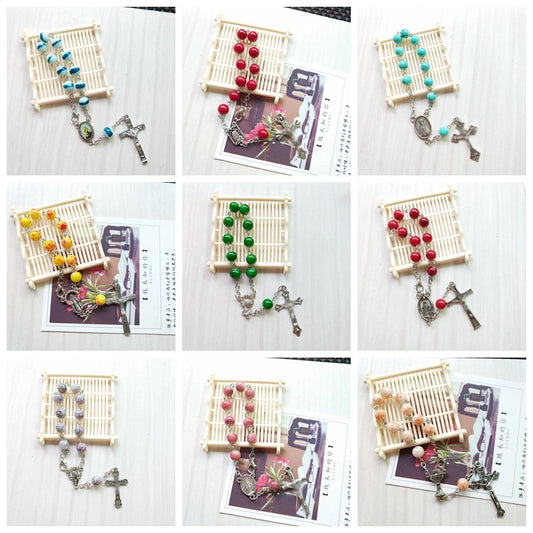 Small Glass Pattern Bead Cross Beads Bracelet