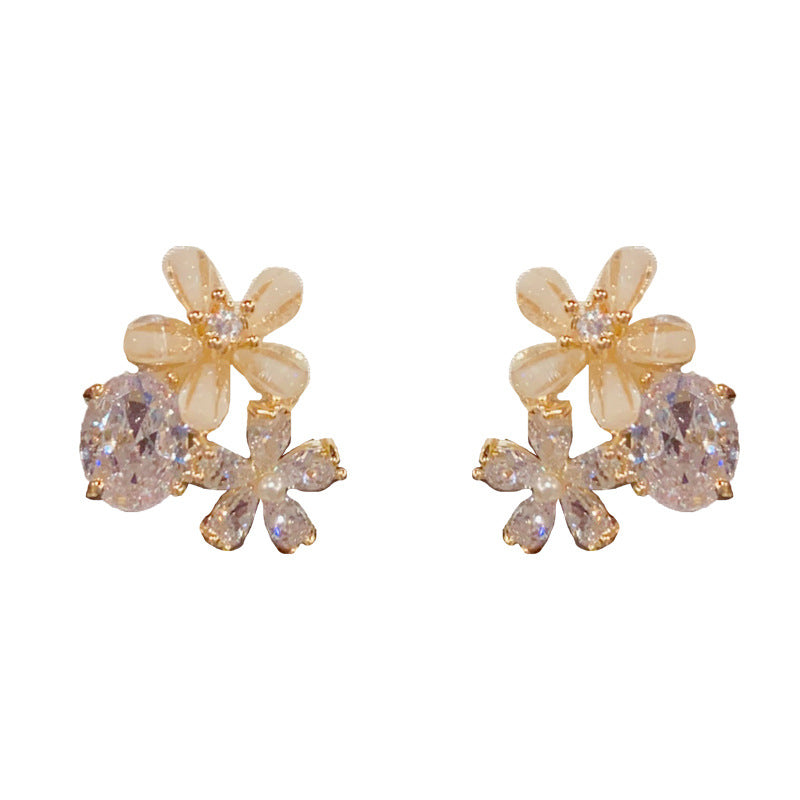 Simple Zircon Petals Oval Exquisite Light Luxury Small Versatile High Earrings