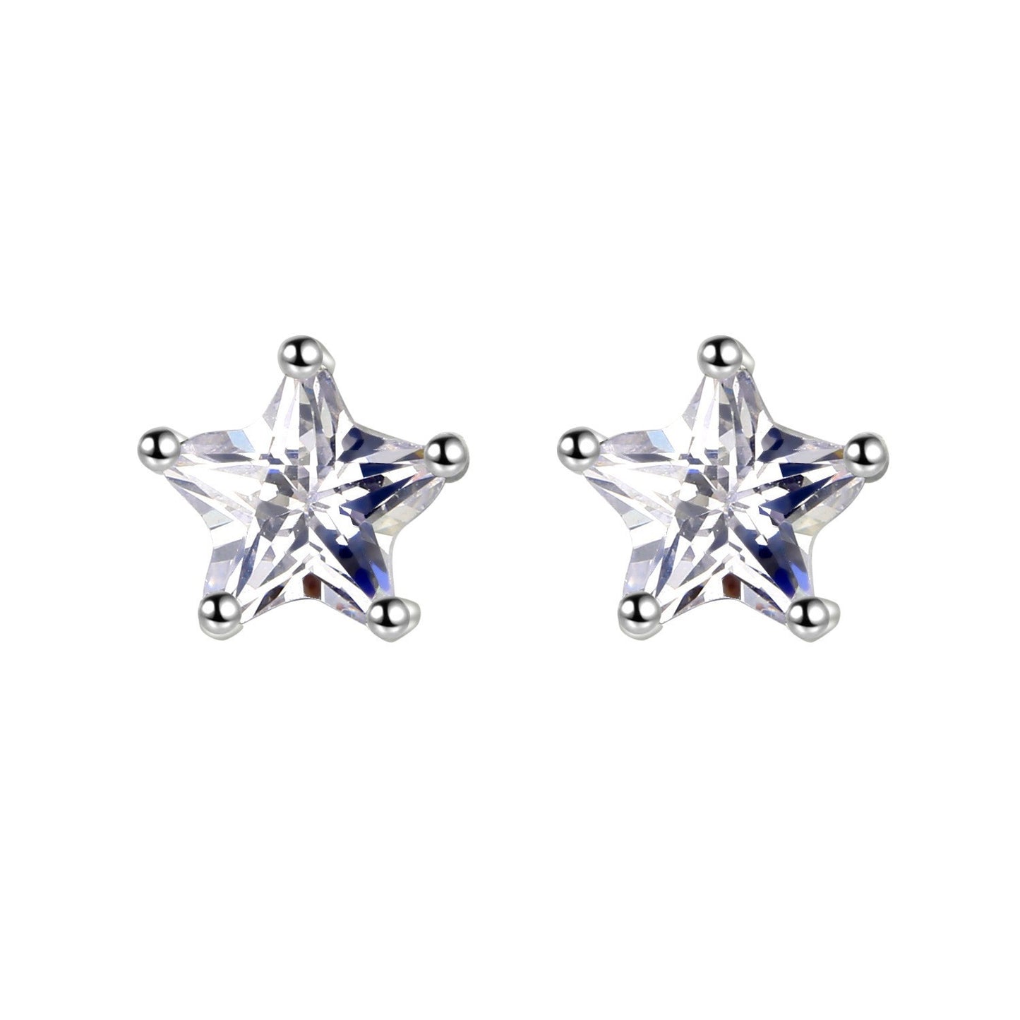 Women's Star Zircon Fashion Pentagram White Plated Stud Earrings
