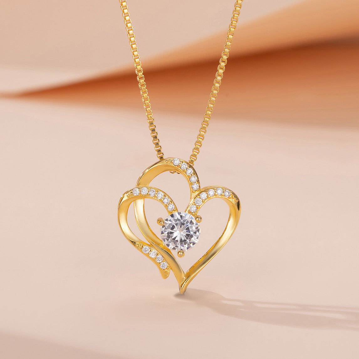 Women's Sier Double Heart Fashion Heart-shaped Clavicle Necklaces