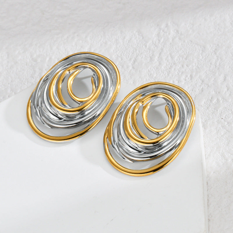 Fashion Oval Line Gold Two-tone Temperament Earrings