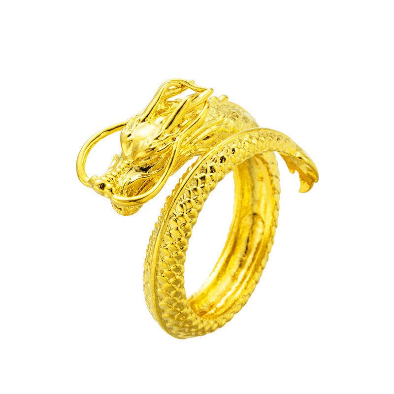 Men's Sier Blue Dragon Faucet Power Style Personalized Chinese Rings