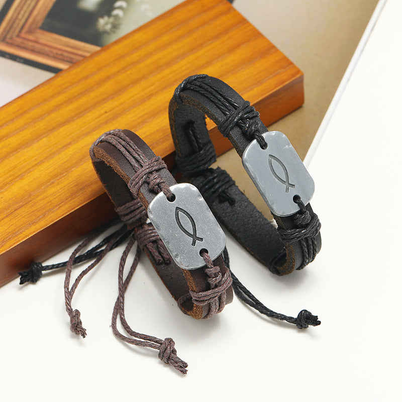 Accessories Vintage Weave Cattle Leather Simple Adjustable Bracelets